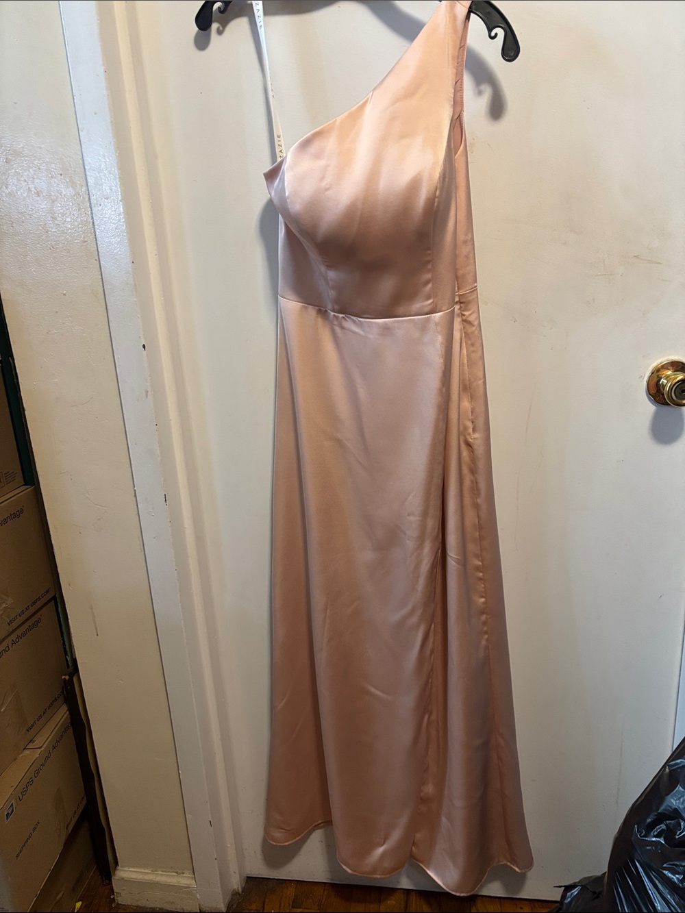 Azazie One-Shoulder Satin Dress in Blush Pink